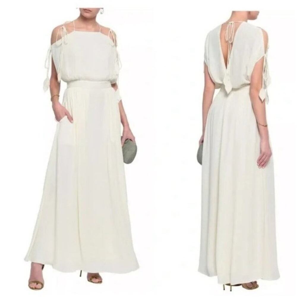 Tory Burch Evalene Ivory Draped Maxi Dress Grecian Gown White Bridal